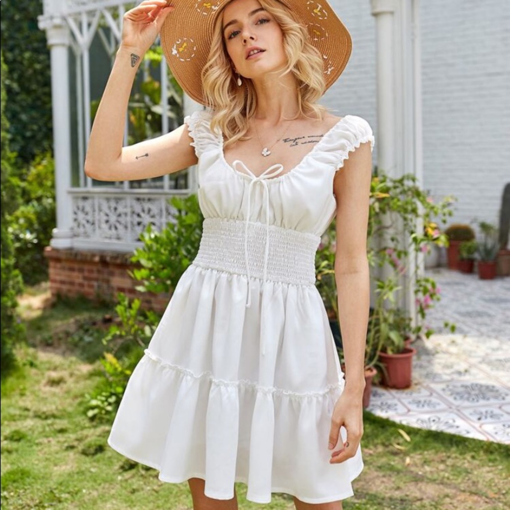 Shirred Waist Milkmaid Dress